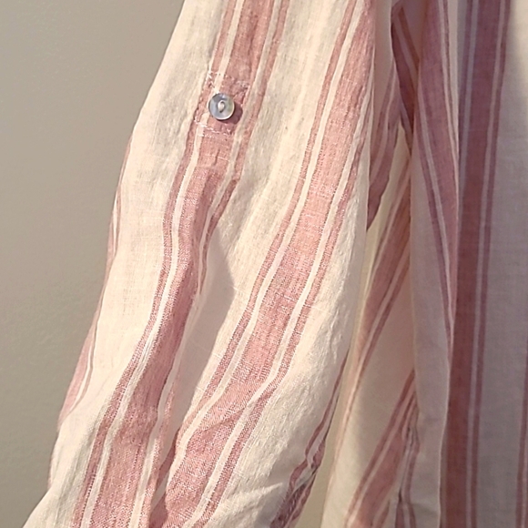 Tahari Women's 1X Linen Mauve Pink White Button-up Tunic Blouse Beachy Cottage - Picture 7 of 12